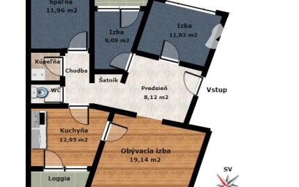 4-izbový byt s dvomi lodžiami po kvalitnej rekonštrukcii.
