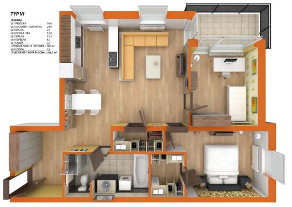 Skolaudované 3i byty v tehlovej novostavbe.