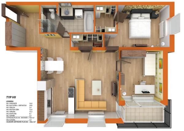 Skolaudované 3i byty v tehlovej novostavbe.