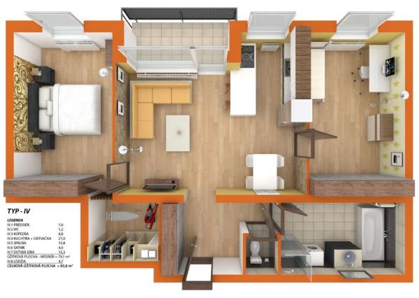 Skolaudované 3i byty v tehlovej novostavbe.