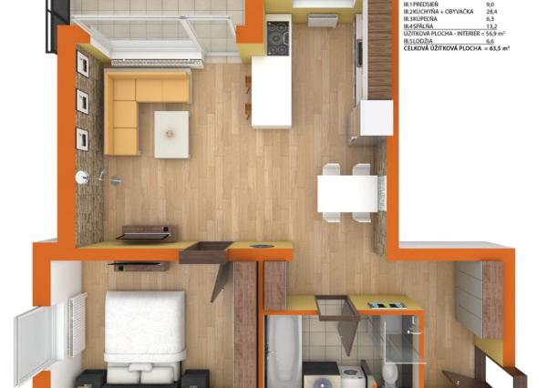 Skolaudované 3i byty v tehlovej novostavbe.